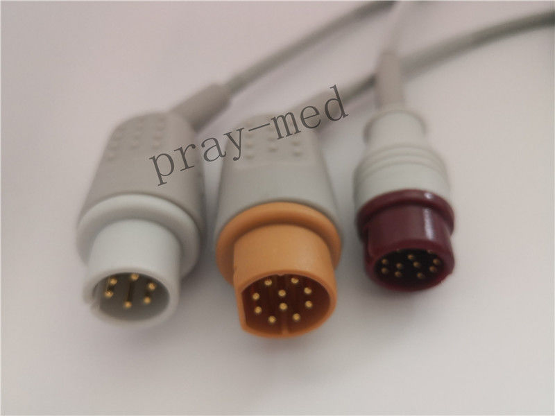 Dark Red Blood Pressure Cable 2.7m Length Round 12 Pin Compatible With T5