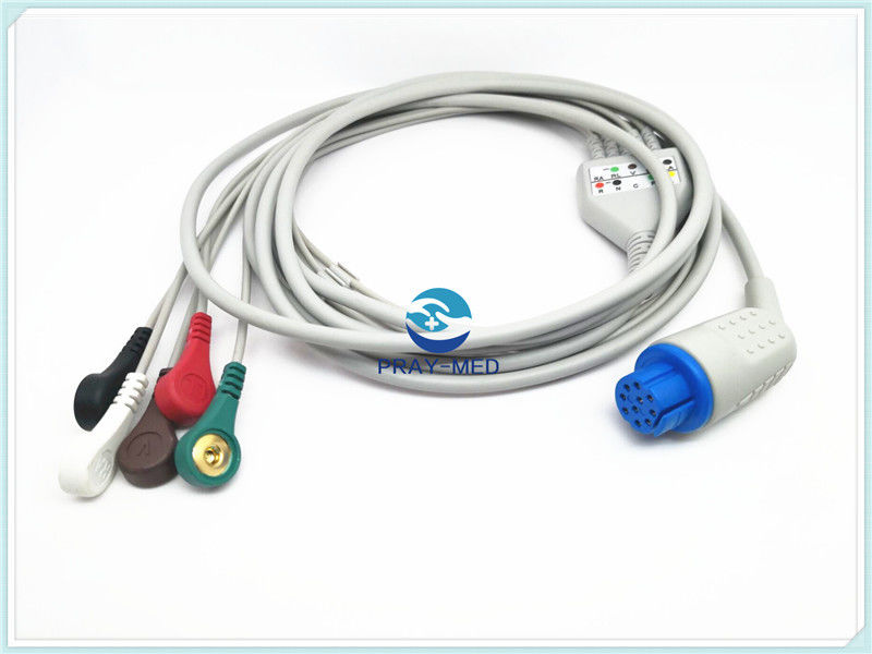 Compatible Datex Ecg Electrode Cable , TPU One Piece ECG Lead Wires Cable
