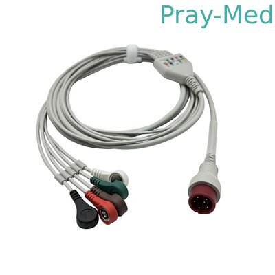 Original 6pin ECG Cable For Zoncare 3 / 5 Leads One Piece ECG Cable Snap