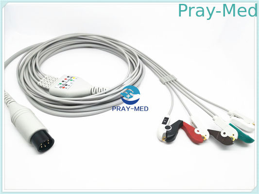 Round 6 Pin Welch Allyn 5 Lead Zoll Ecg Cable 3.6m Grey White Color