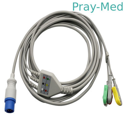 3.6m 3 Lead 6pin Direct Connect Ecg Cable and leadwire For Snap / Clip