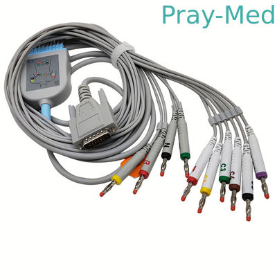 Gray TPU Jacket 3.6m EKG Cable AHA IEC 10 Lead DB 15 Connector