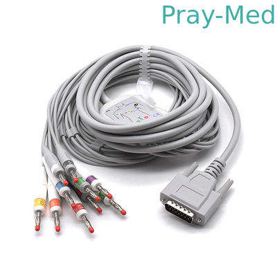 Nihon Kohden 10 / 12 Lead EKG Cable With Resistor Grabber / Banana 3m/10ft