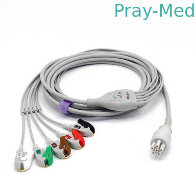Colin 5 Lead ECG Patient Cable 5.0mm Diameter 6 Hole Connector 3.6m Long