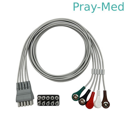 Welch Allyn ECG Lead Set 5 Wire Snap Grey TPU Twin Pin Connector 9293-059-50